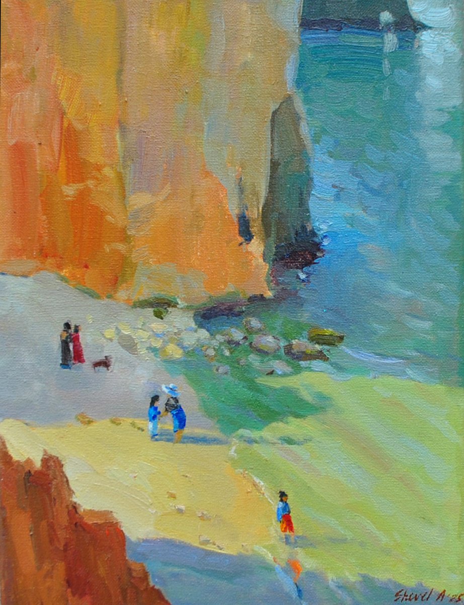 Impressionistic Landscape Oil Painting By Anna Shevel, 12 X 16, Golden Cliffs, Original Artwork