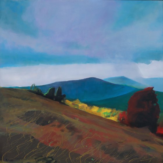 Colorful Mountains 30x30 inch 76x76 cm by Bo Kravchenko