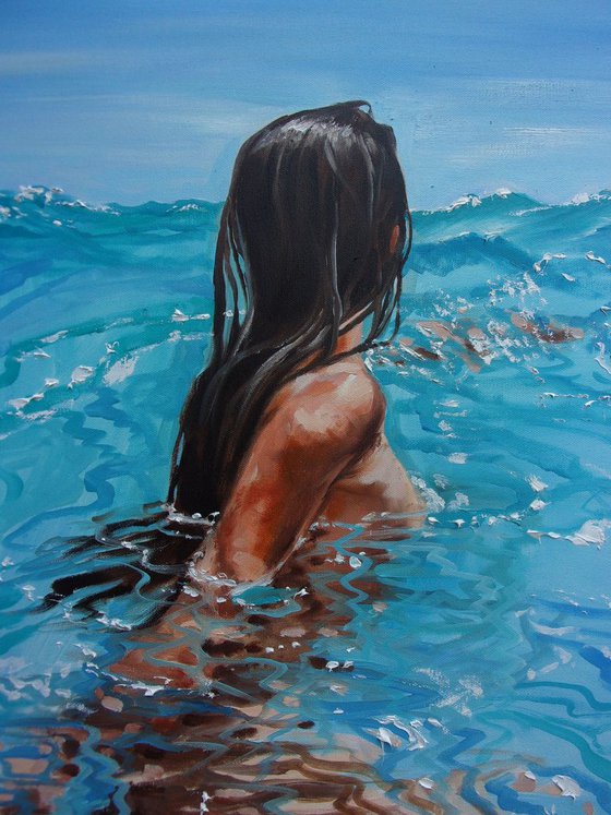 " BLUE ... " original painting SEA summer GIFT sea swimming