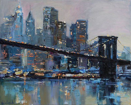 Brooklyn Bridge - New York City - Evening urban landscape painting