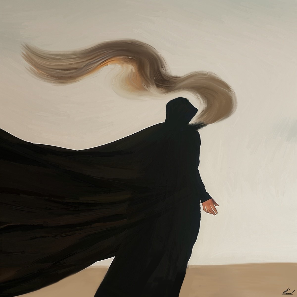 Expressive Portrait Acrylic Painting By Anzhelika Klimina, 24 X 24, Lonely Figure N2, Original Artwork