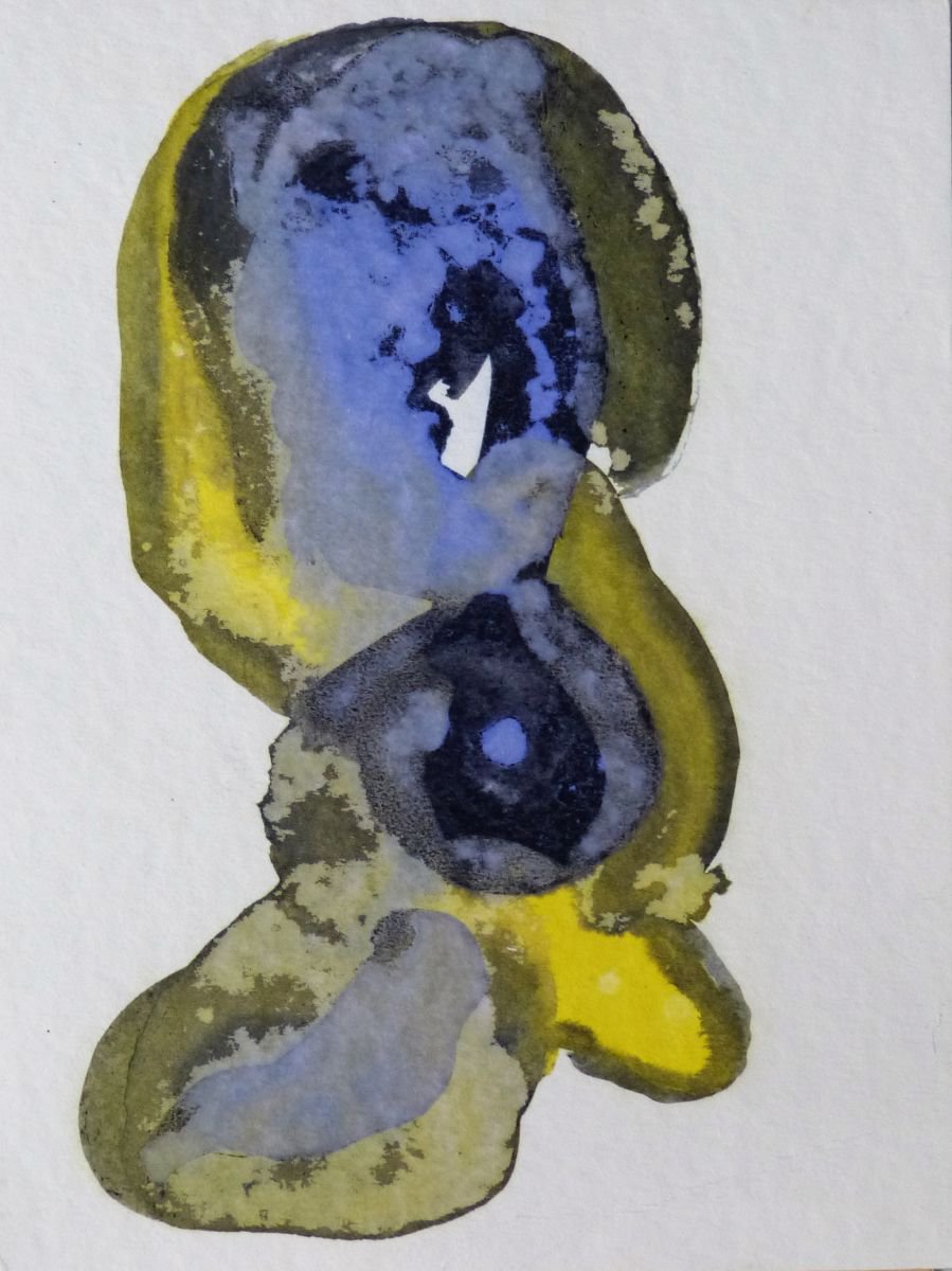 Small Abstract Drawing #28 - Blue Puppy, 18x24 cm by Frederic Belaubre