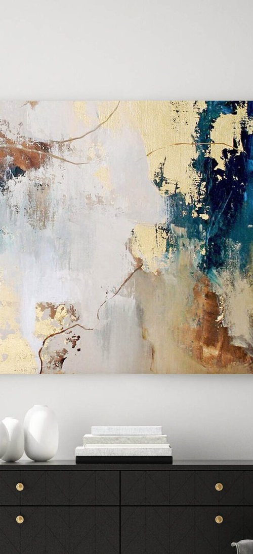 "Avalanche 2" Abstract blue gold acrylic art by Yana Sagan