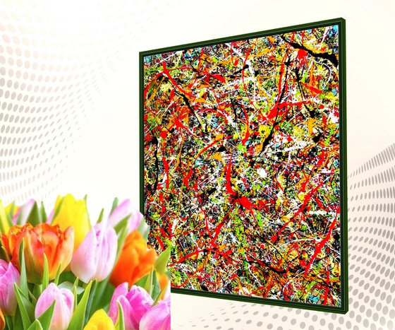VIBRANT SPRING,   Pollock inspired, framed