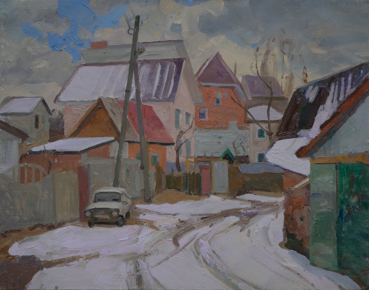 Impressionistic Cityscapes Oil Painting By Victor Onyshchenko, 28 X 22", Pidhirna Street, Original Artwork