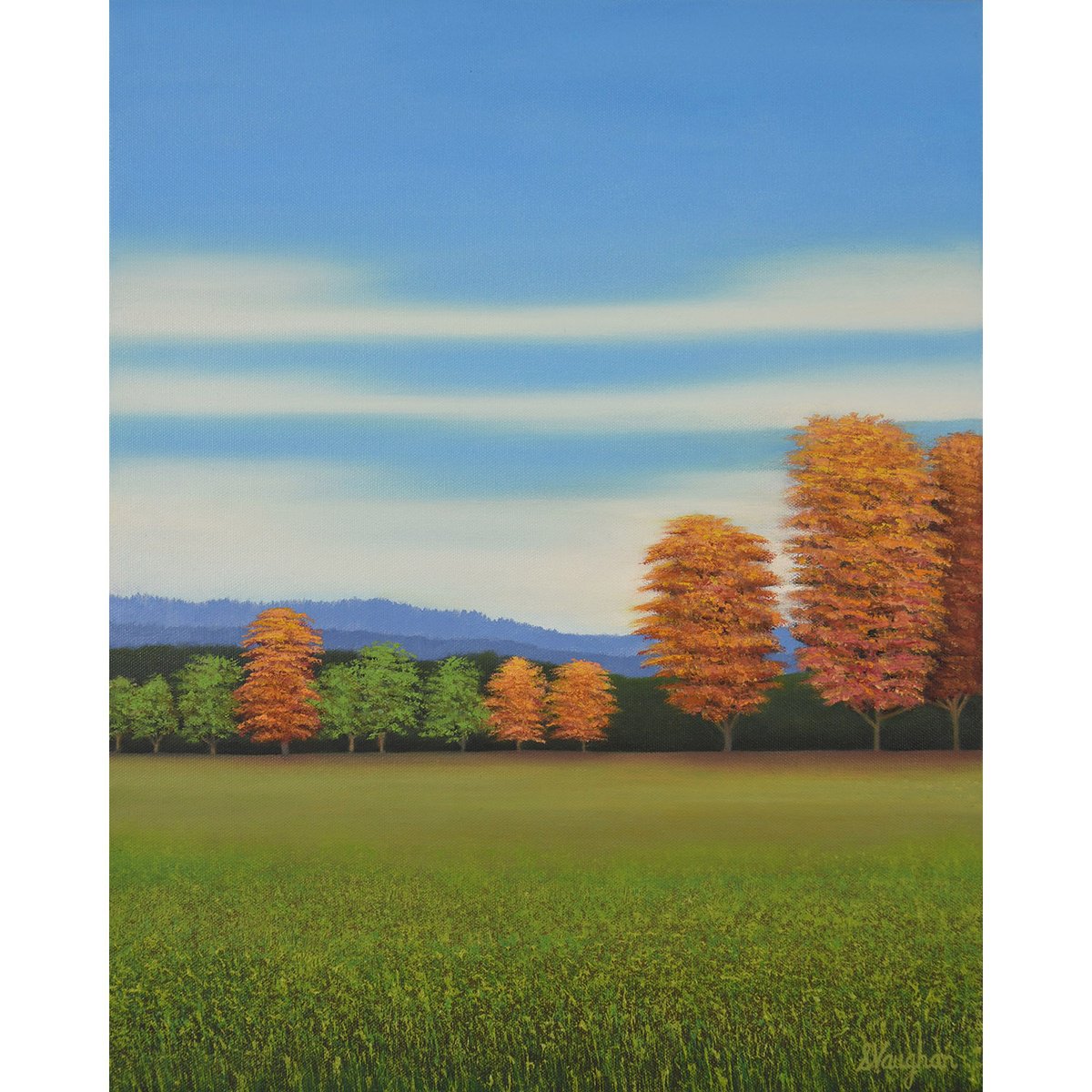 Impressionistic Landscape Oil Painting By Suzanne Vaughan, 16 X 20", Autumn Trees - Blue Sky, Original Artwork