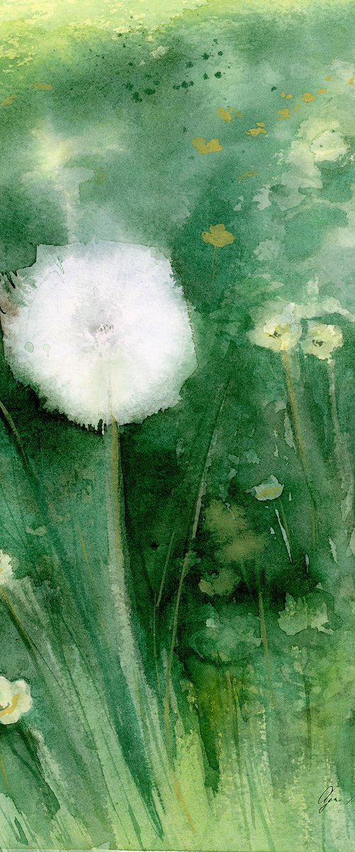 Watercolor dandelion field. 2 by Olga Koelsch