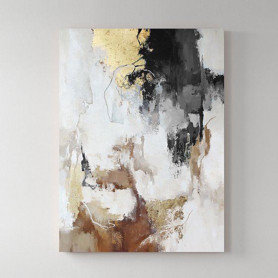 "Gray Flux 2" Gray gold abstract acrylic art