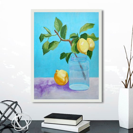 Lemon branch in a jar