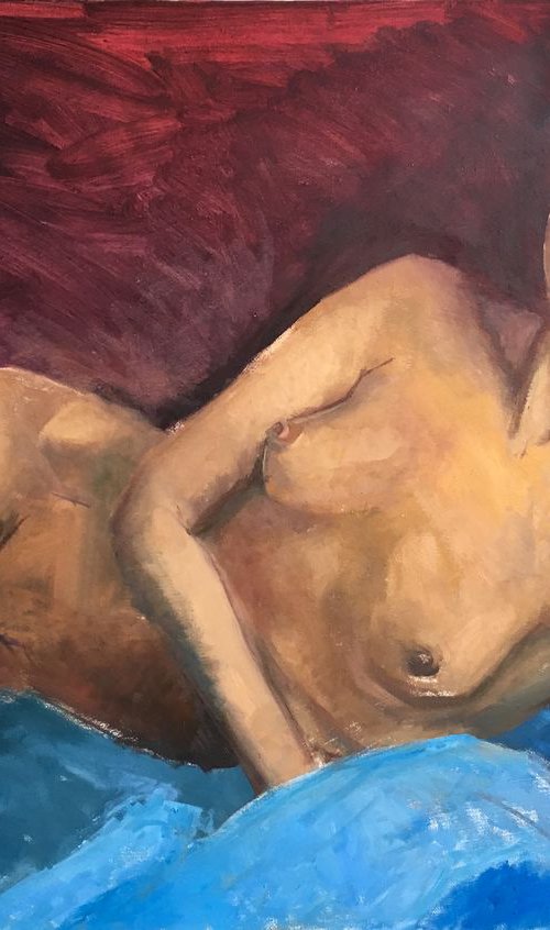 Naked girl in studio, original oil painting by Leo Khomich