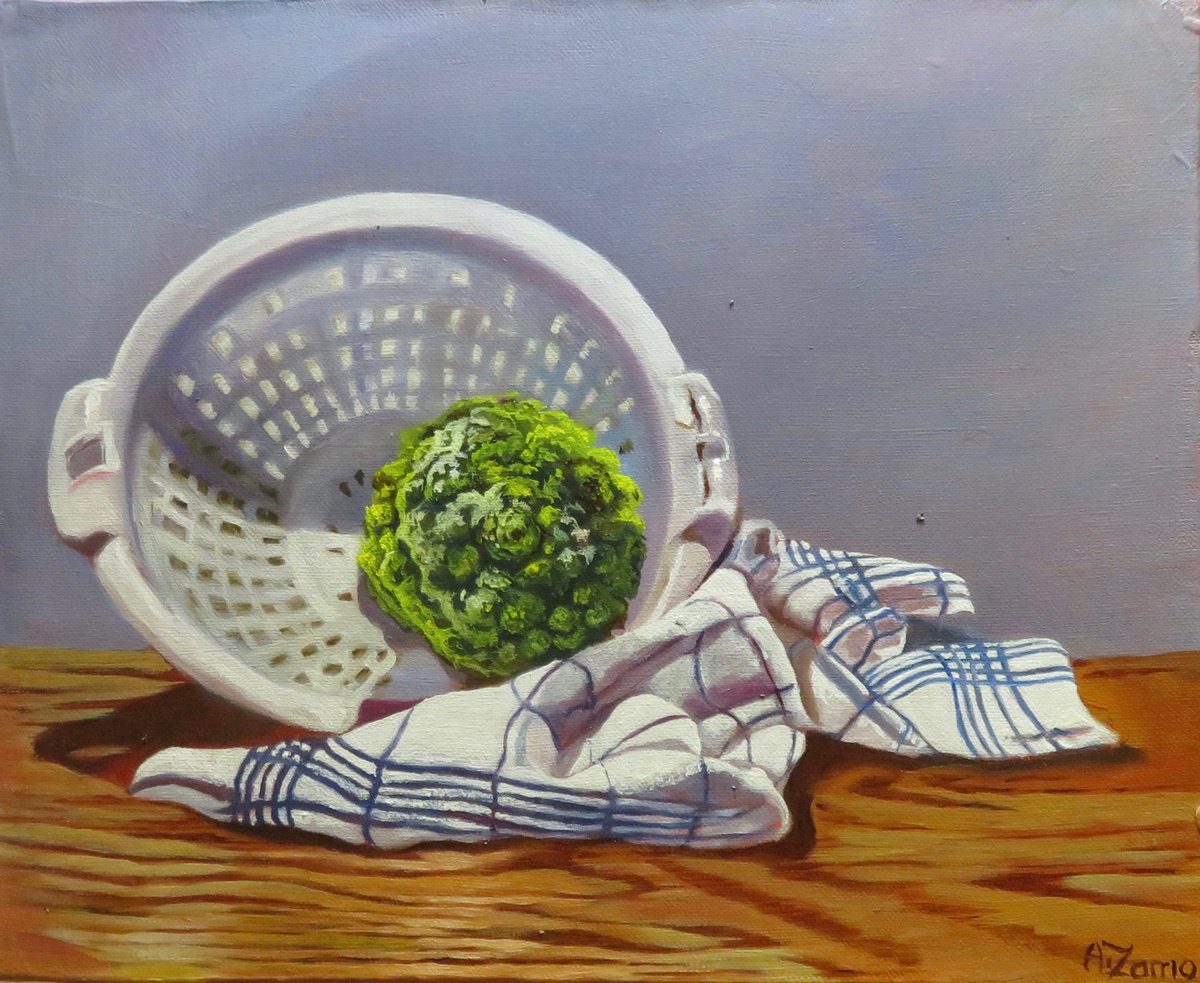 Romanesco cabbage and colander by Anne Zamo