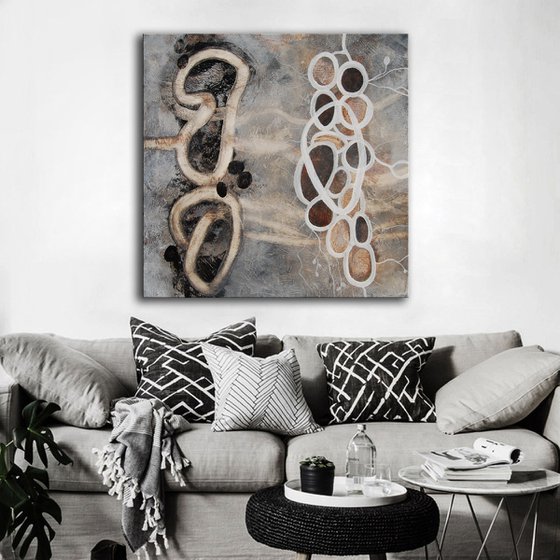 Evolution Series II - mixed media on canvas - gray, white and black painting