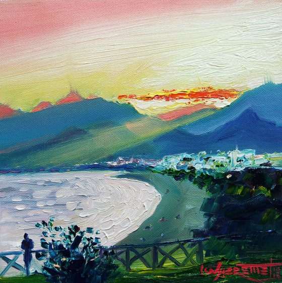 'SUNSET ABOVE THE MOUNTAINS, ANTALYA, TURKEY' - Small Oil Painting on Panel