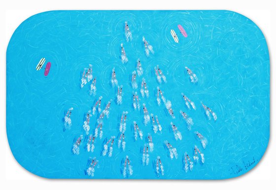 Swimmers 513 Swim together love your couple get married in this blue sea Painting by Ruben Abstract