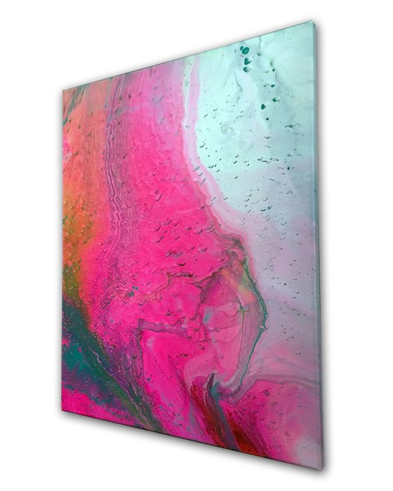 "Pink Tsunami" - Original Abstract PMS Fluid Acrylic Painting - 16 x 20 inches