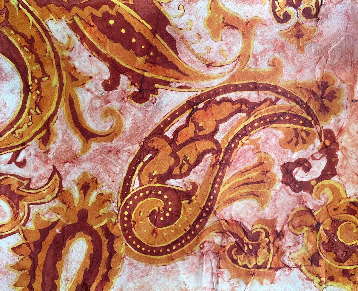 Illustrative Abstract Watercolour By Steven M. Curtis, 19 X 15", Paisley Red Orange, Original Artwork