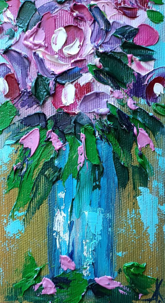 Small roses -  small bouquet, rose, small painting, bouquet, flowers oil painting, oil painting, flowers, postcard, gift idea, gift
