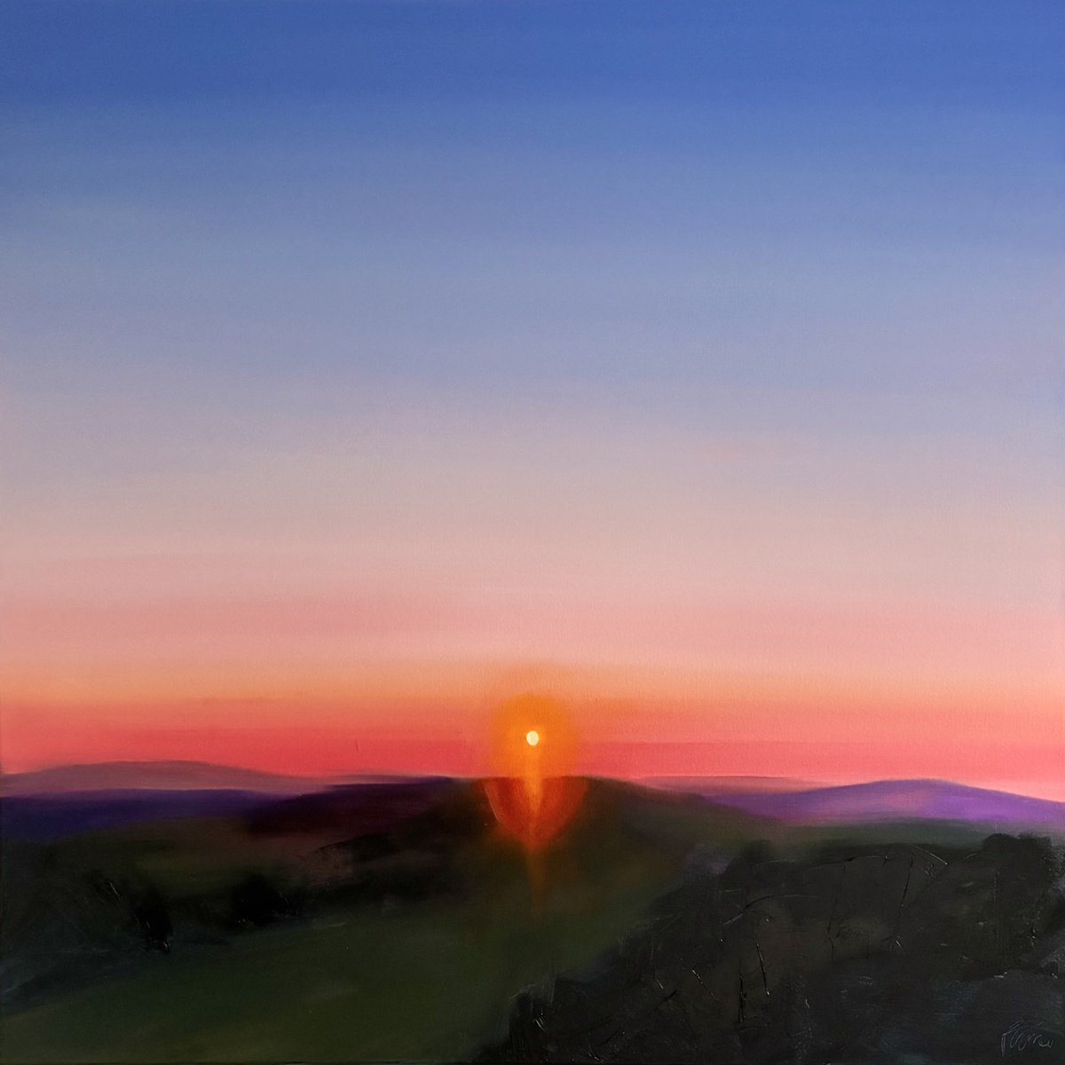 Impressionistic Landscape Oil Painting By Francesca Currie, 39 X 39, Evening Sun, Original Artwork