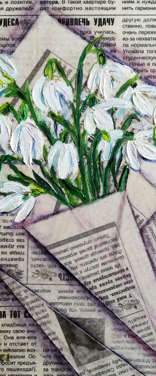 Snowdrops in Newspaper Bag by Katia Ricci