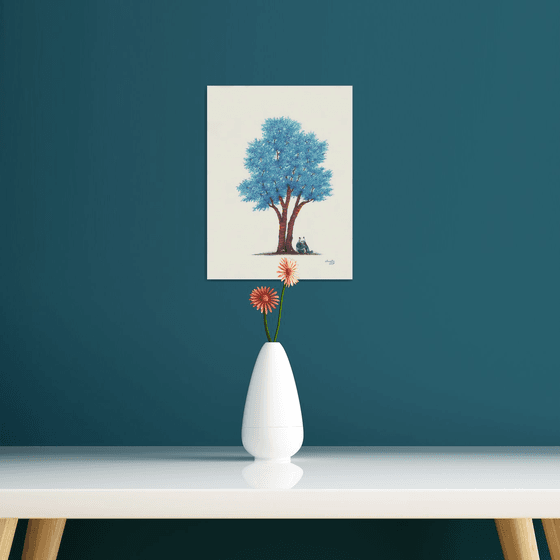 Panda bear and the blue tree