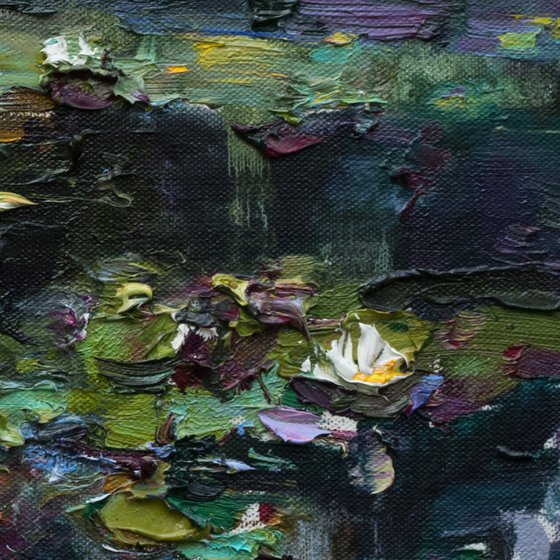 Water Lilies in pond -  Original Oil painting