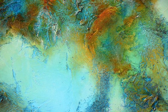 After the Storm - large blue and brown long abstract textural painting