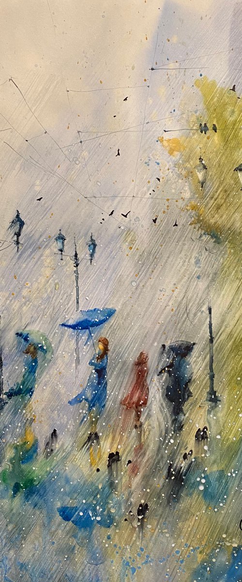 Watercolor “Sudden rain” perfect gift by Iulia Carchelan
