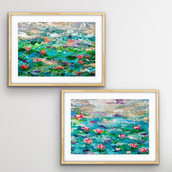 Blue Waterlily Pond - Diptych