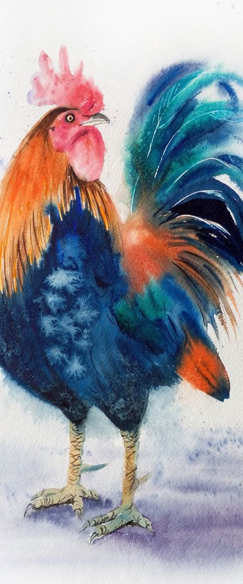 «The Boss» - rooster - country by Olga Beliaeva Watercolour
