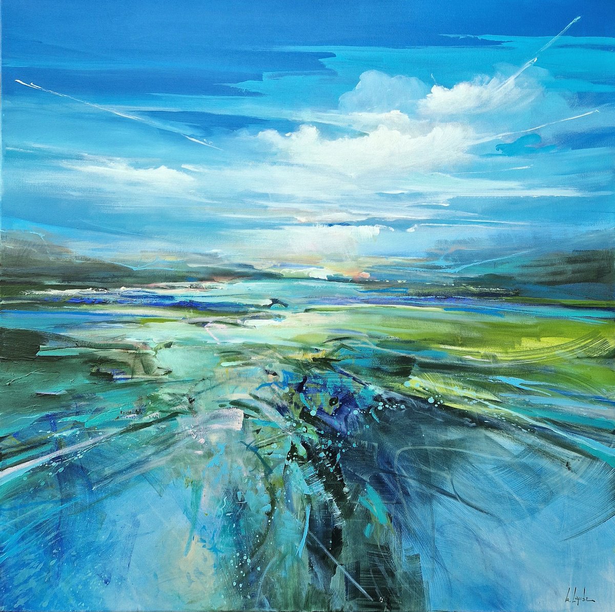 Abstract Landscape Acrylic Painting By Irina Laube, 39 X 39, Energy Of The Morning, Original Artwork