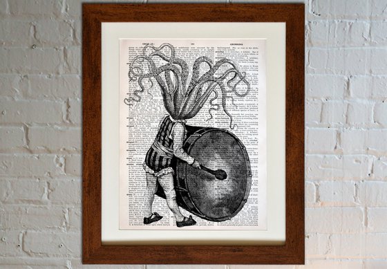 The Tin Drum - Collage Art Print on Large Real English Dictionary Vintage Book Page