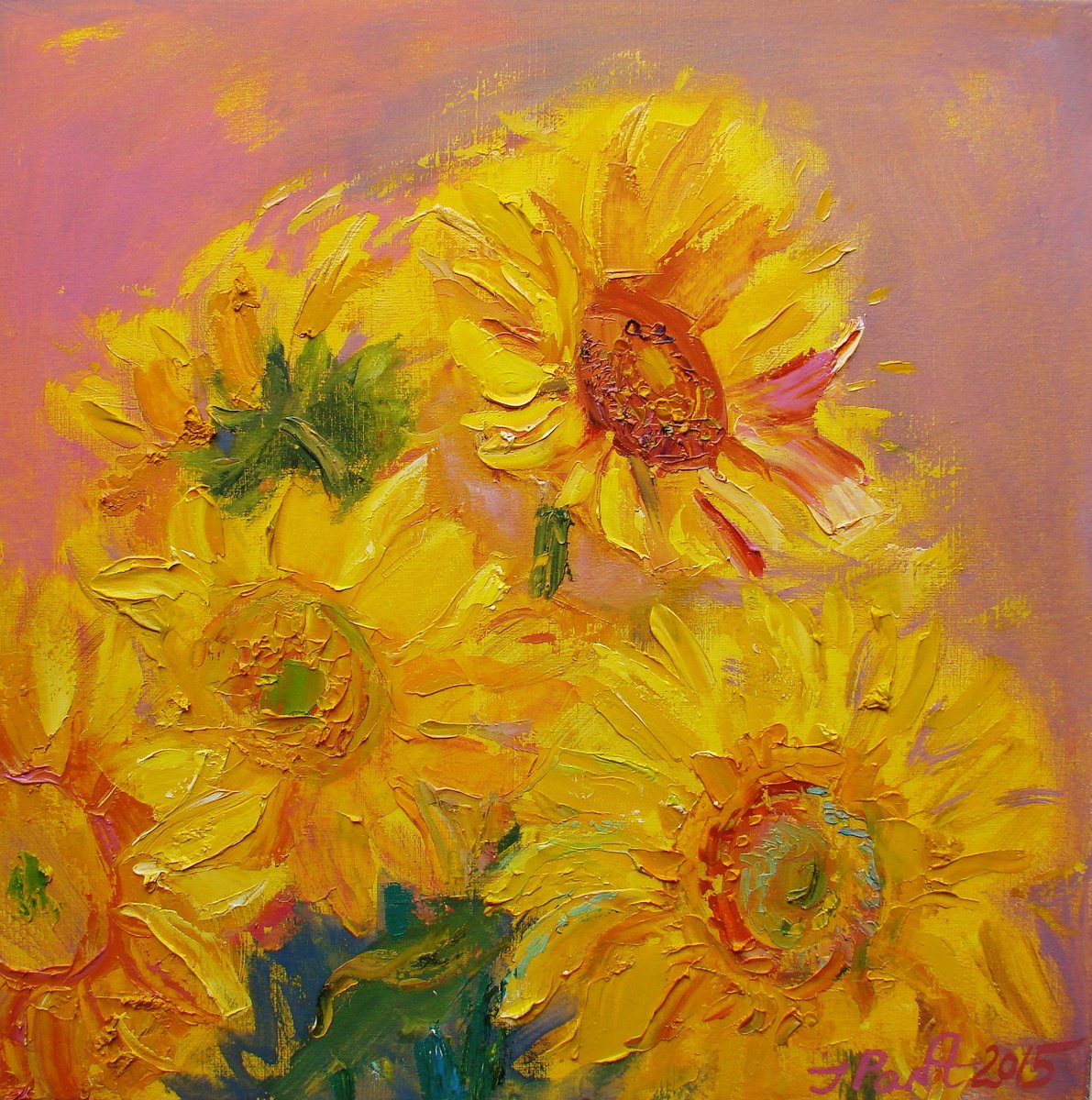 Impressionistic Botanical Oil Painting By Inna Pantelemonova, 16 X 16, Shine, Original Artwork