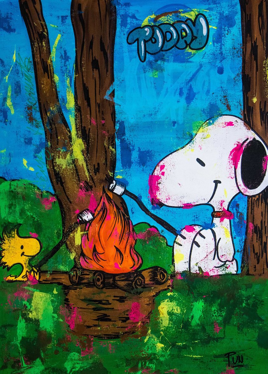 Cartoon Animal Acrylic Painting By Carlos Pun Art, 20 X 28, Snoopy In Be Preset The Today, Original Artwork