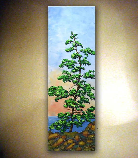 Alone - Original Impasto Pine Tree Painting