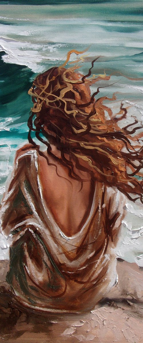 " TALKING WITH THE WIND  ... " SEA original painting palette knife GIFT MODERN URBAN ART OFFICE ART DECOR HOME DECOR GIFT IDEA by Monika Luniak