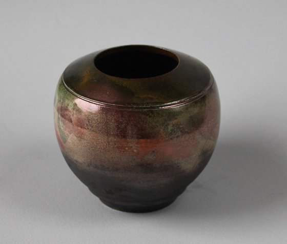 Raku Open Neck Vessel Autumn Lustres