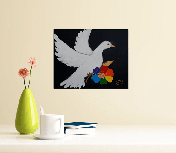 Dove with Flower / ORIGINAL ACRYLIC PAINTING