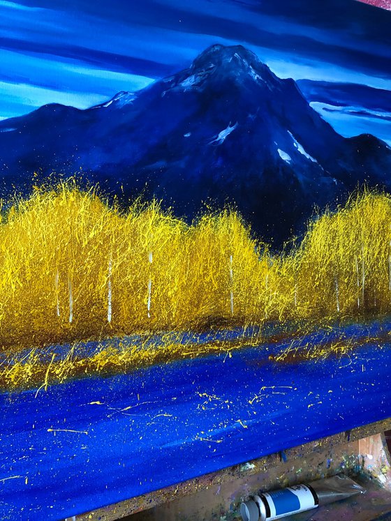 Large abstract landscape painting on canvas, Fall, Aspens