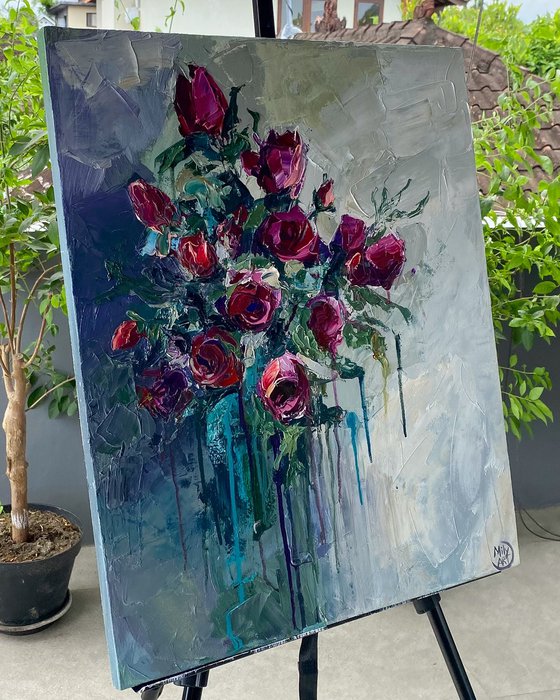 Red Roses Textured Painting