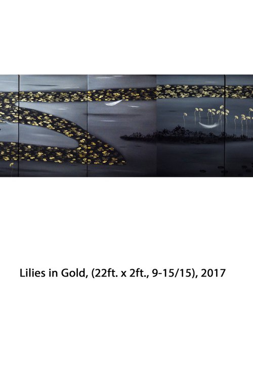 Lilies in Gold (long scroll w/15 panels, 9-15), 2017 by Faye zxZ
