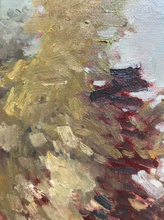 Original Oil Painting Wall Art Signed unframed Hand Made Jixiang Dong Canvas 25cm × 20cm Landscape A Windy Autumn Day in Oxford Small Impressionism Impasto