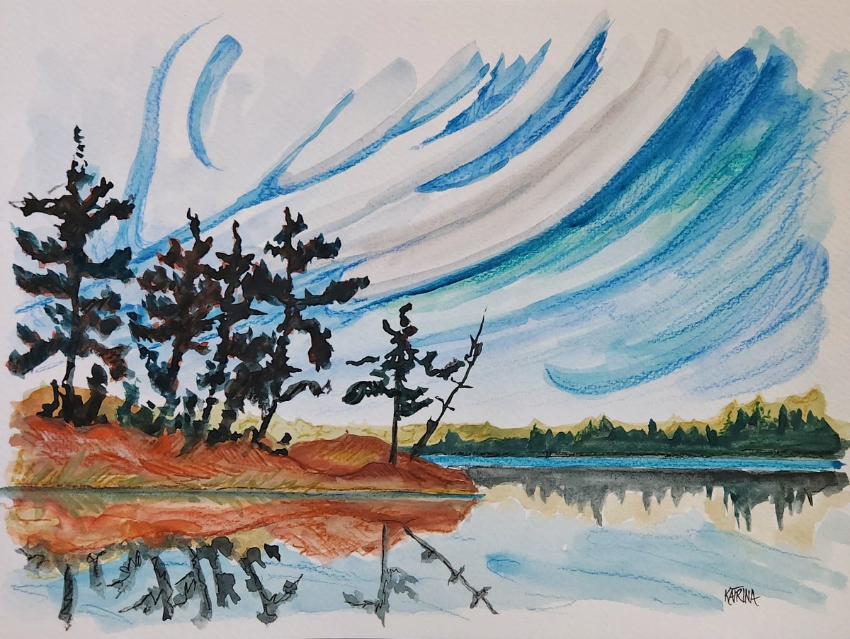 Impressionistic Landscape Watercolour By Katrina Case, 15 X 12", Along The Lakeshore, Original Artwork