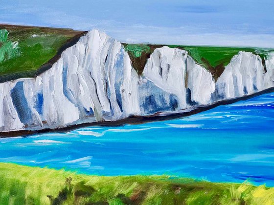 SEVEN SISTERS,   WHITE CLIFFS, SUSSEX . THE ENGLISH Countryside LANDSCAPE, OIL PAINTING. OFFICE URBAN WALL ART