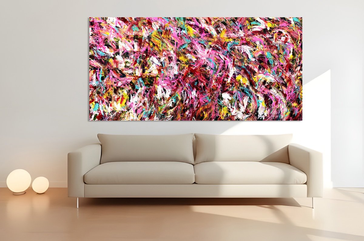 Organic Abstract Acrylic Painting By Estelle Asmodelle, 74 X 36, Colour Strategy, Original Artwork