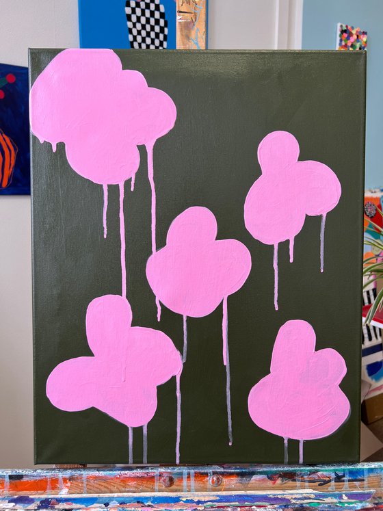 Pink Dripping Clouds on Green