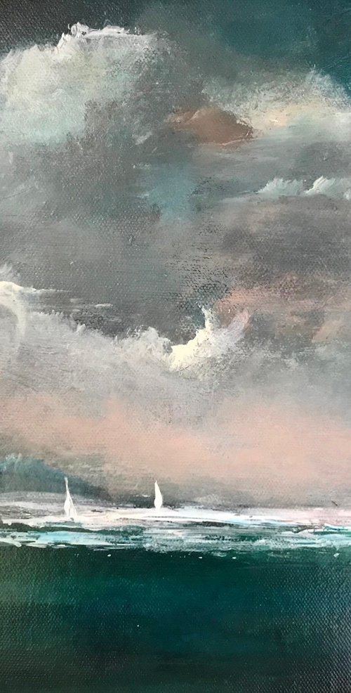 Seascape  Yachts Approaching The Coast II Framed by Maxine Anne  Martin