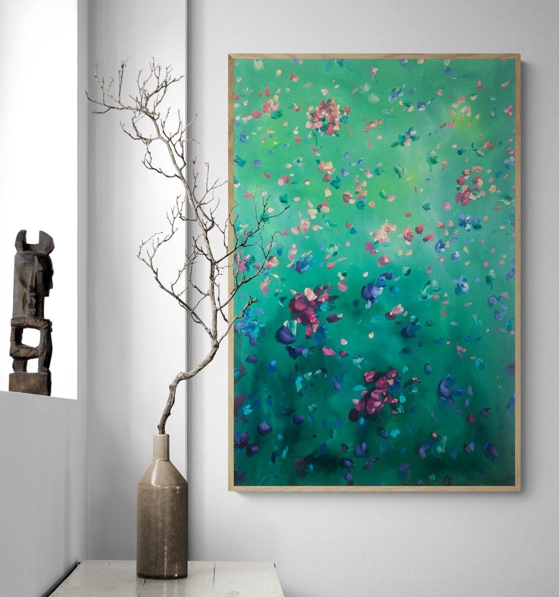 Organic Botanical Acrylic Painting By Katherine Spiller, 37 X 25", Forever Floating, Original Artwork