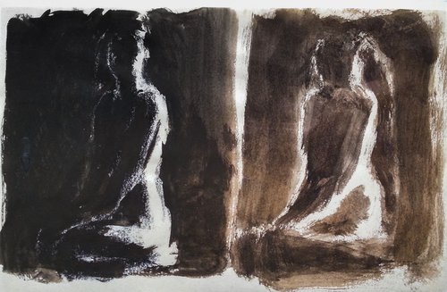 Two drawings of the silhouette of a woman by Fabienne Monestier