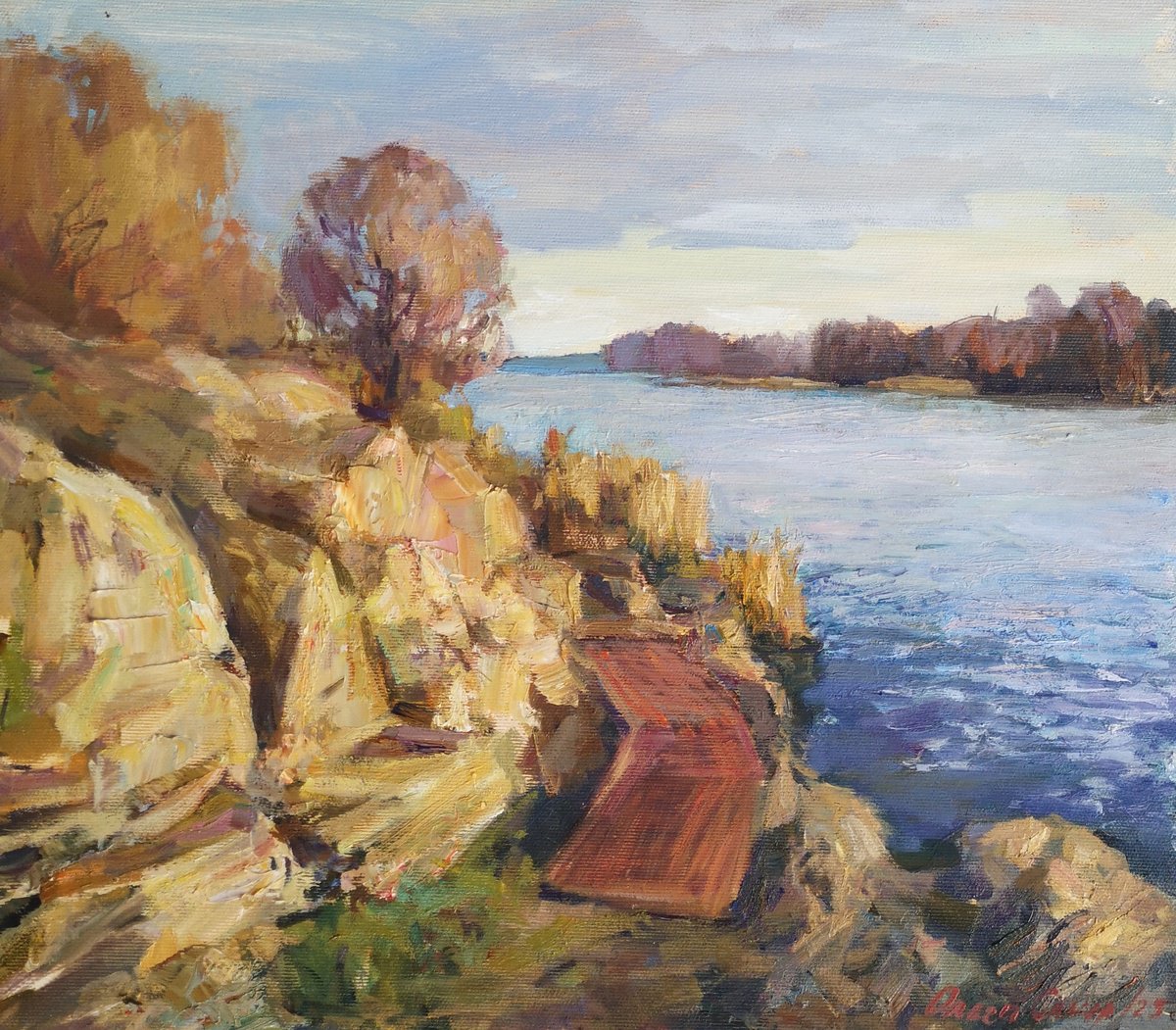 Impressionistic Landscape Oil Painting By Olga Samar, 16 X 14", A Moment Before Spring, Original Artwork