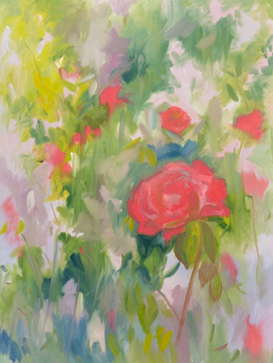 Expressive Landscape Oil Painting By Lucy Fiona Morrison, 34 X 44", Front Garden Reflections, Original Artwork